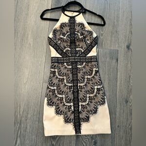 Champagne and black lace BeBe dress Sz 0 NWT